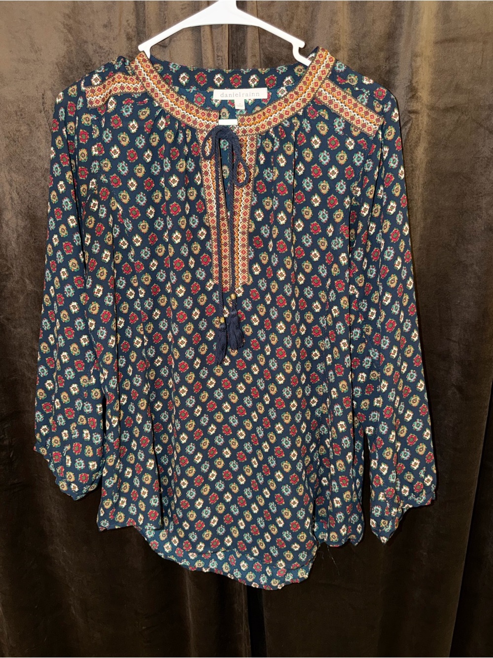 Daniel Rainn Navy Multicolor Boho Peasant Top